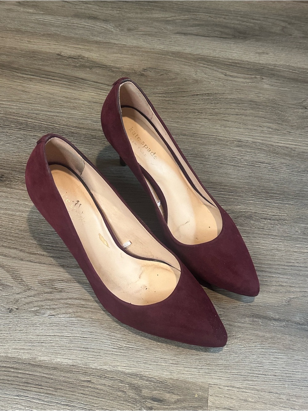 Kate Spade New York Burgundy Suede Pointed Toe Kitten Heel Pumps Women's 7M